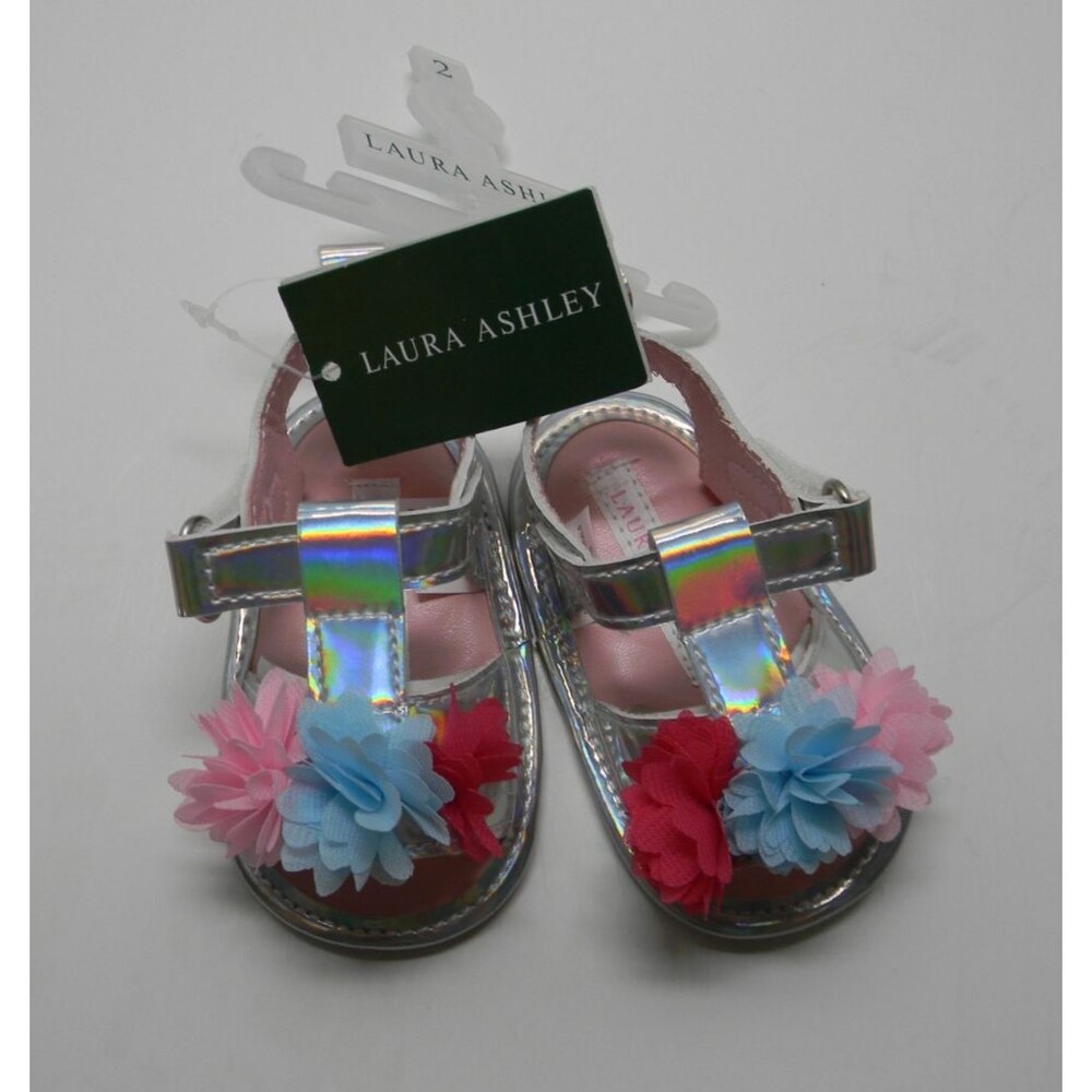 Laura Ashley Infant Sandals Baby Crib Shoes Pink Blue Silver 3-6 months NWT